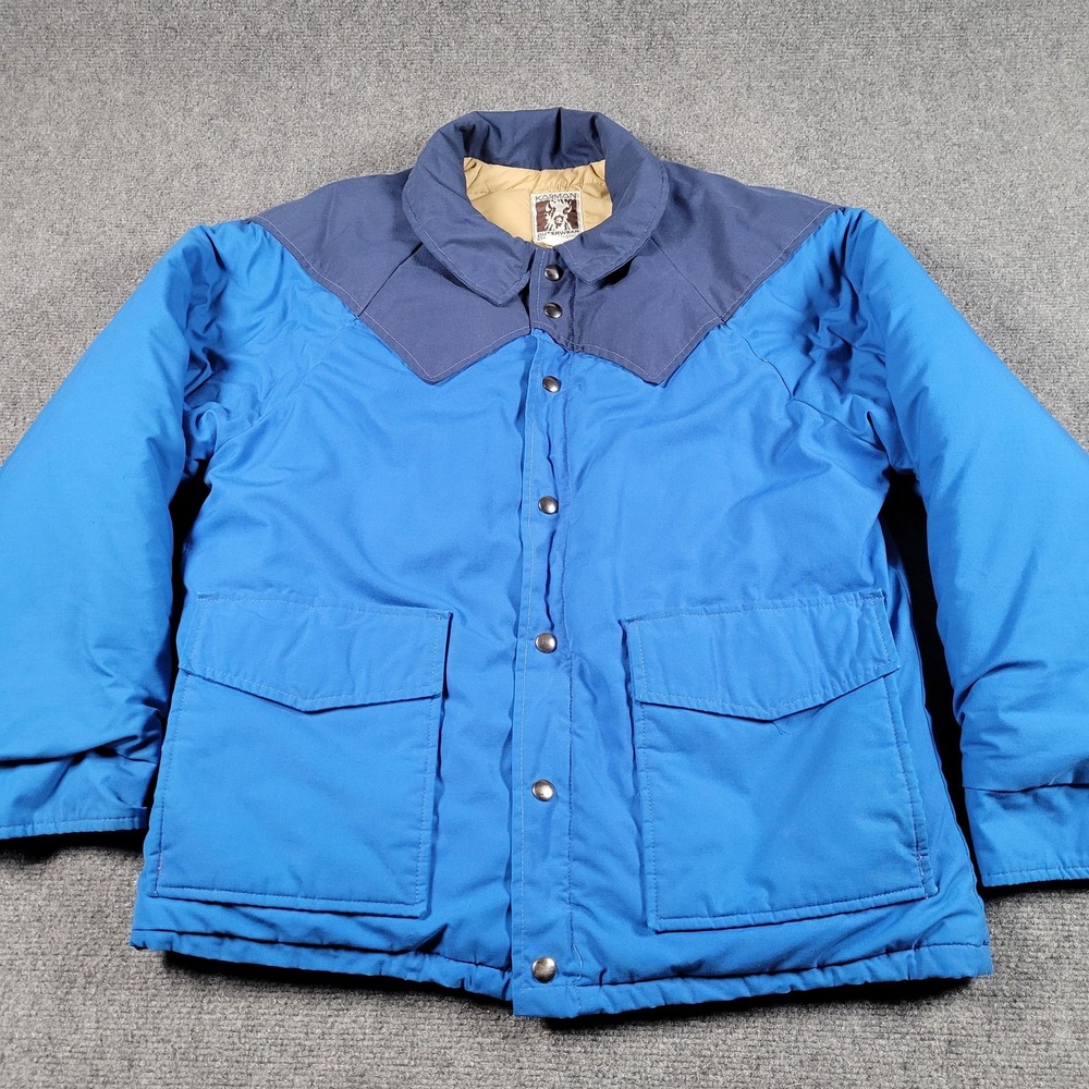 Vintage Karman Outerwear Jacket Mens Medium Blue Western Puffer Made USA 80s